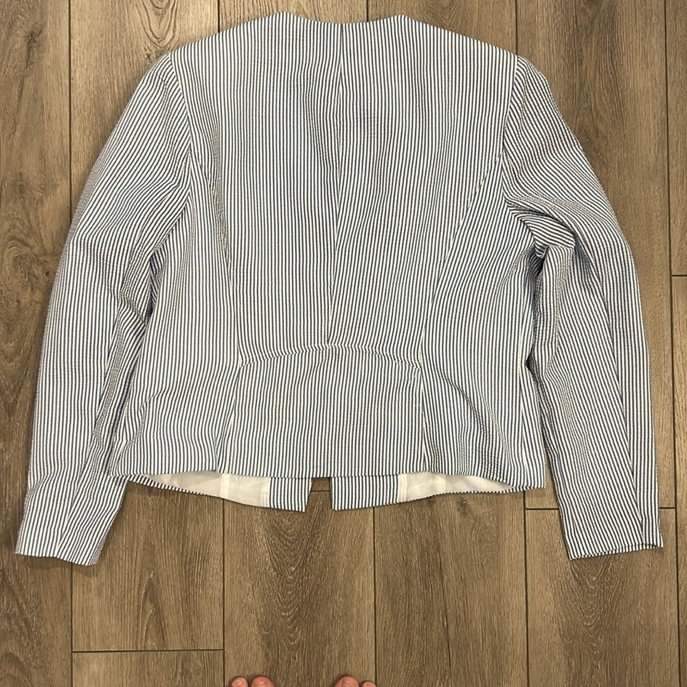 Kate Rosy Seersucker Striped lightweight Moto Cut Jacket - fun take! Large EUC - Picture 5 of 6